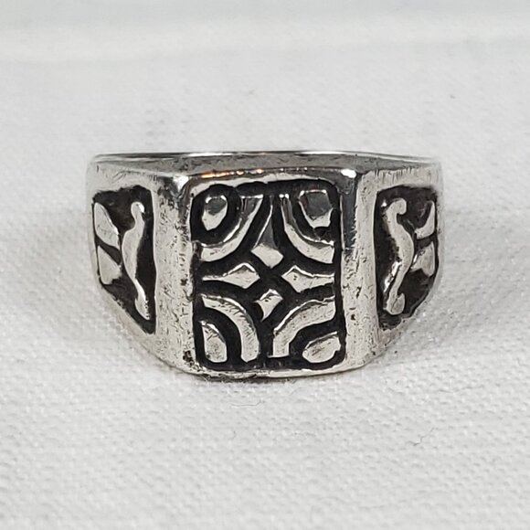 Large Silver 925 Mexico Design Stamped Ring Sz 26mm US 12 - Picture 1 of 12